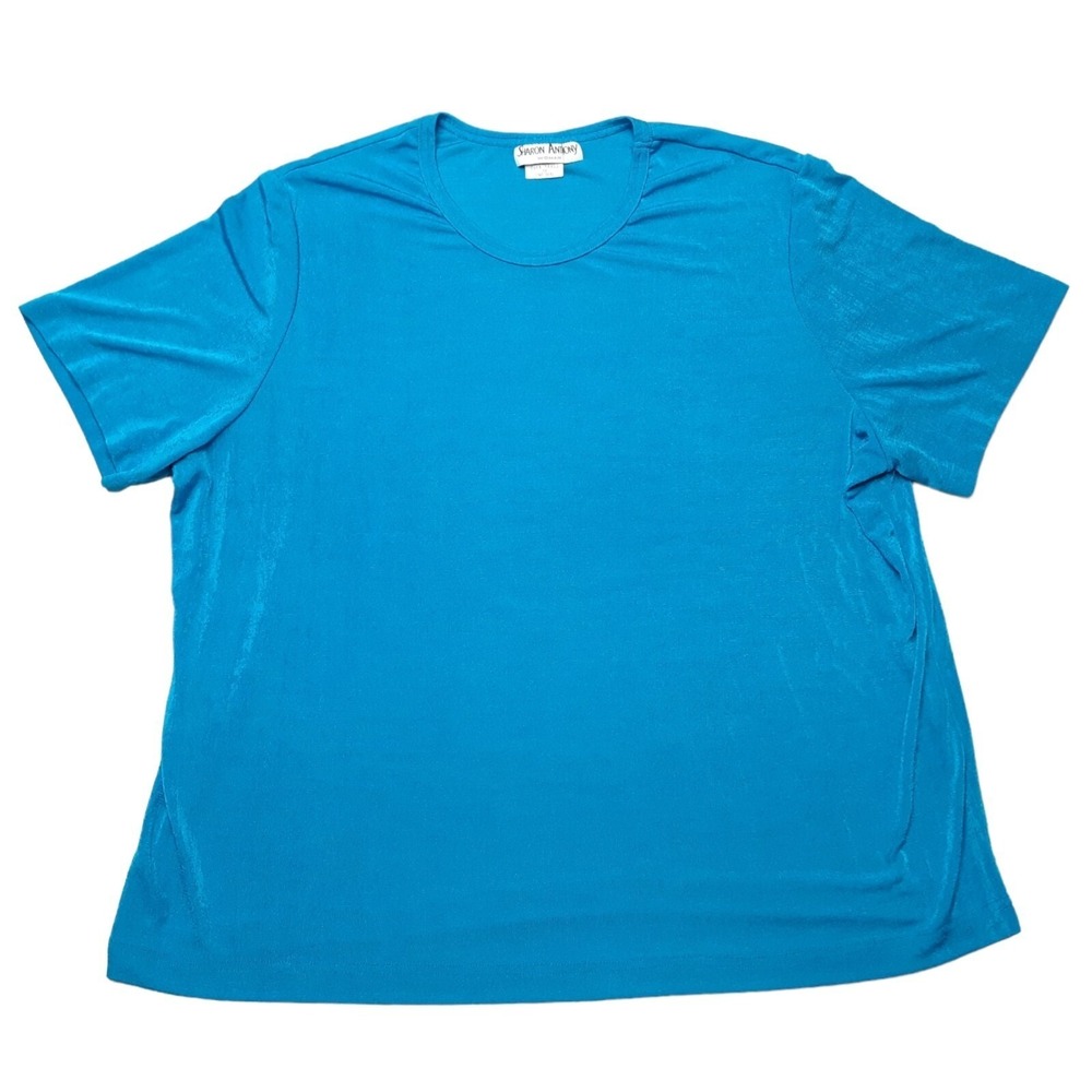 VTG Sharon Anthony Shirt Womens Plus 3X‎ Turquoise Blue Short Sleeve Made in USA